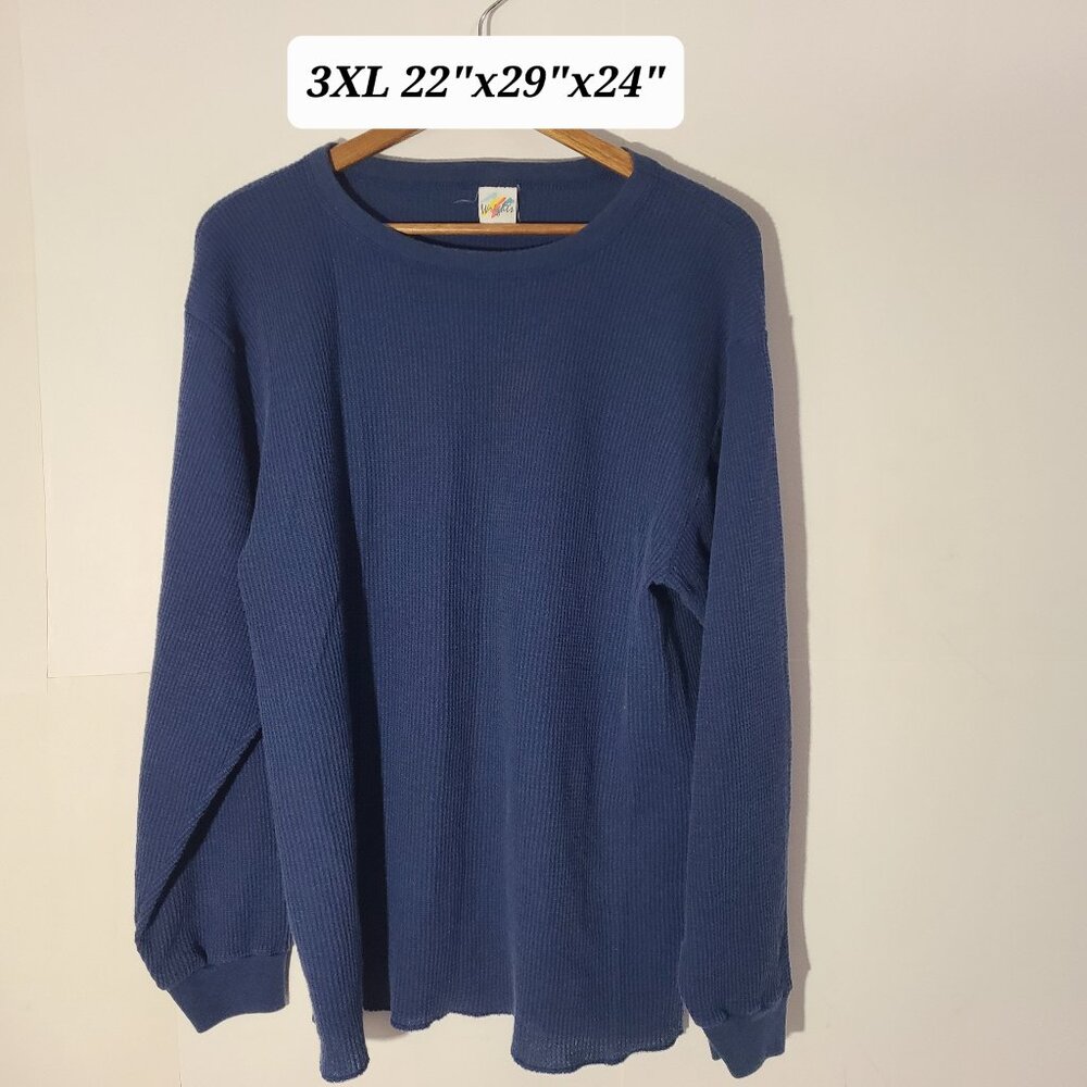 Vintage 90s Wrights Blue Men's Waffle Knit Thermal L/S 3XL Shirt Grunge Punk